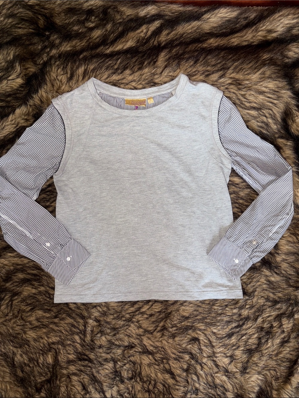 Princess Vera Wang Juniors Size Large Layered-Look Long Sleeve Top Gray & White